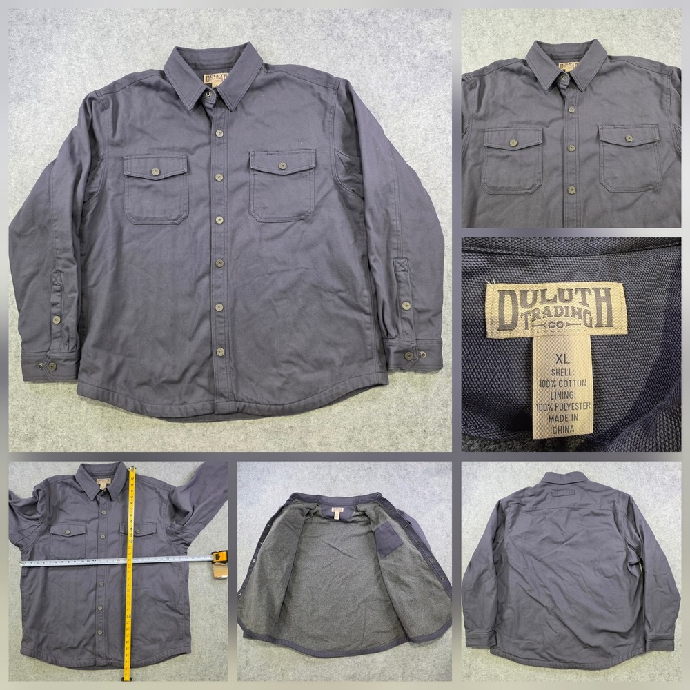 Duluth Trading Co Jacket Mens XL Gray Canvas Fleece Lined Shirt Workwear